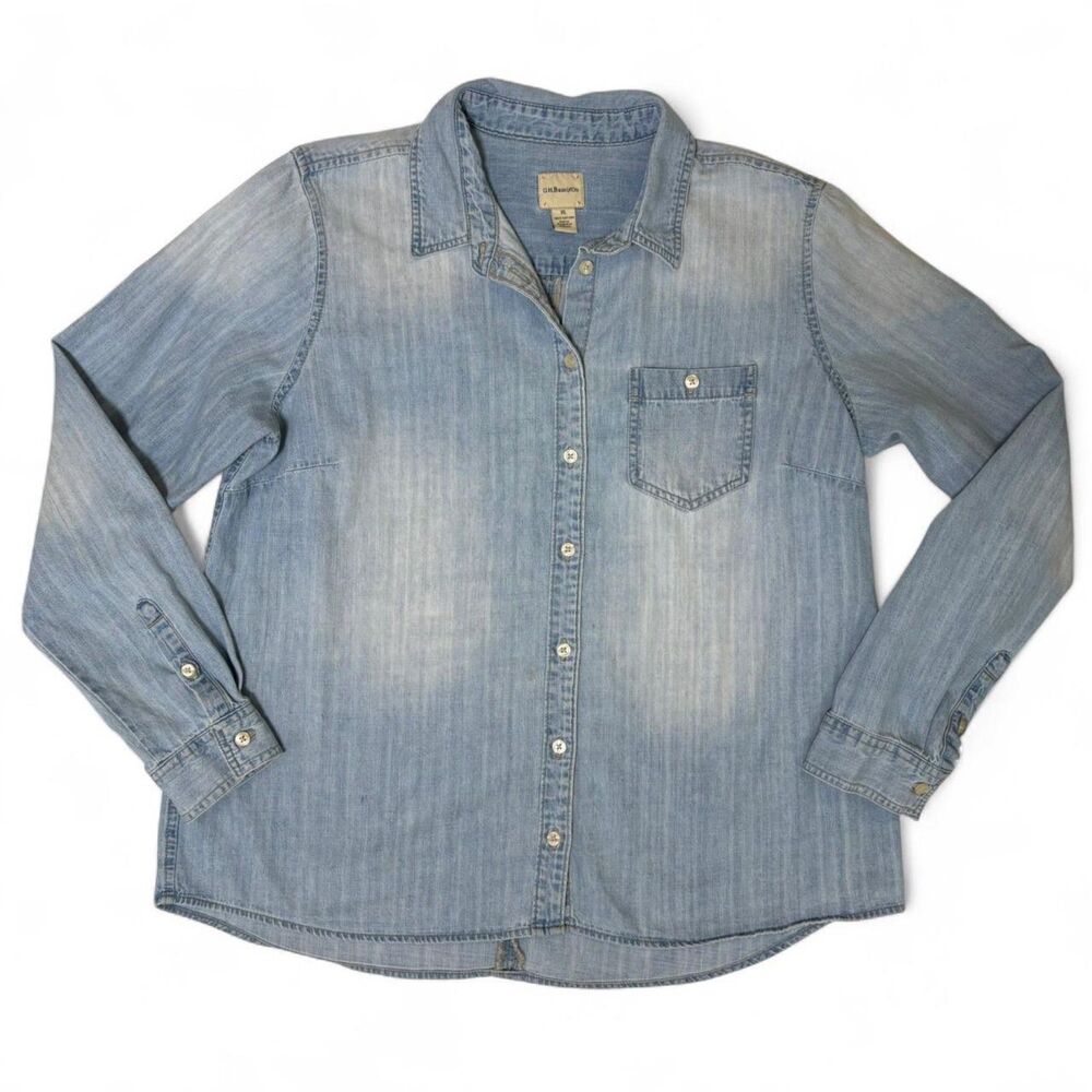 G.H. Bass Chambray Shirt 100% Cotton Faded Wash Button Down Women's XL